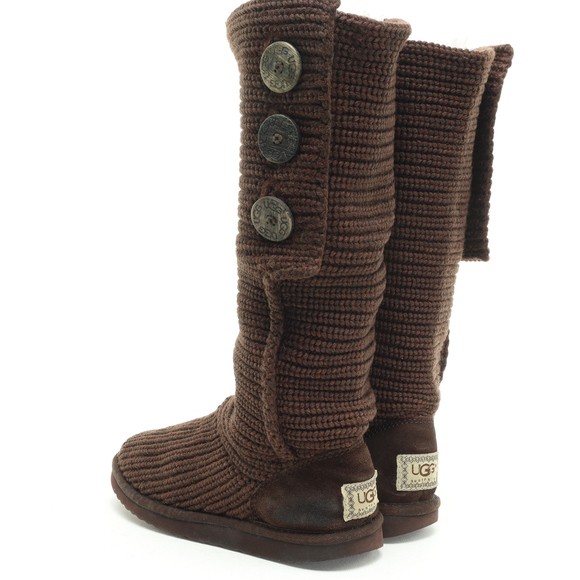 UGG Button Up Knit Boots Wool Blend Women 6 Brown - Picture 8 of 16